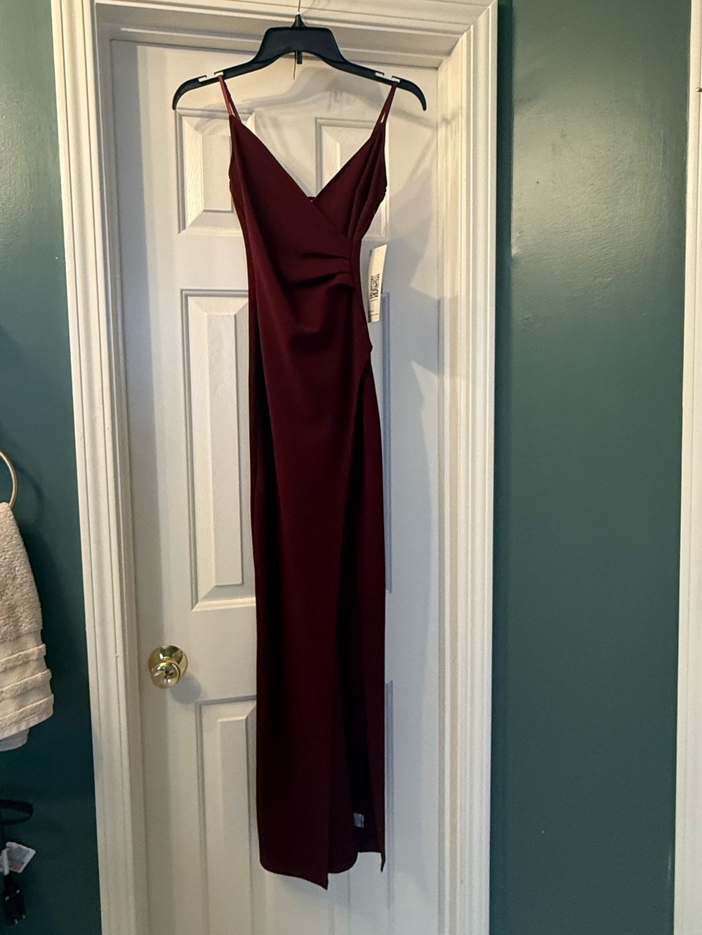 Emerald Sundae Wine Red Satin Maxi Dress